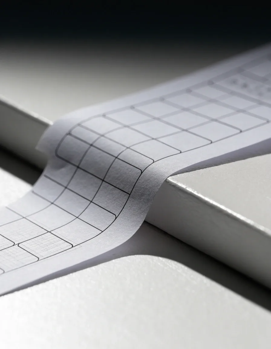 Macro crop of an unmarked invoice sheet crossing a matte desk edge